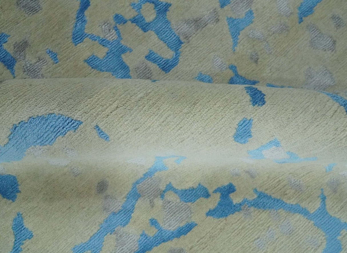 Beige, Blue, Olive and Gray Modern Abstract 6x9 Hand knotted wool and Viscose Area Rug