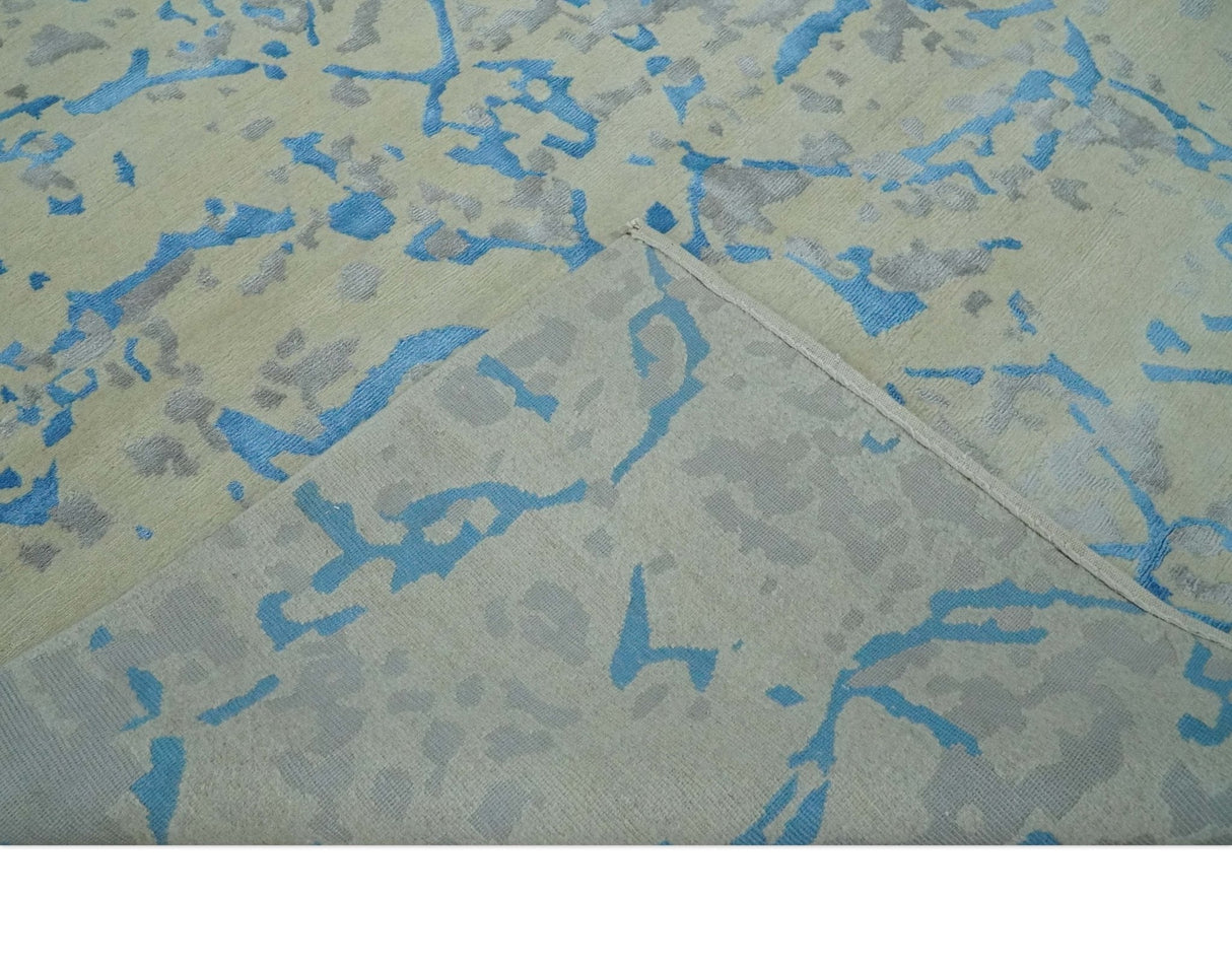 Beige, Blue, Olive and Gray Modern Abstract 6x9 Hand knotted wool and Viscose Area Rug