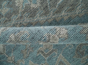 Beige, Blue and Gray Antique Finish Distressed Hand Knotted Heriz Serapi Traditional Multi Size wool Area Rug
