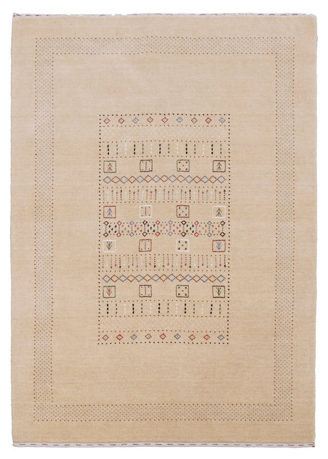 Beige Center Pattern Hand Loomed Wool Area Rug