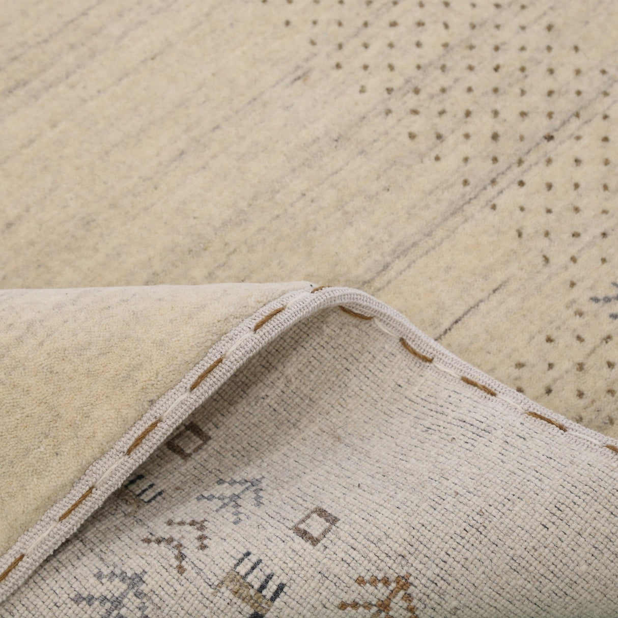 Beige Contemporary Solid Border Design Hand Loomed Wool Area Rug