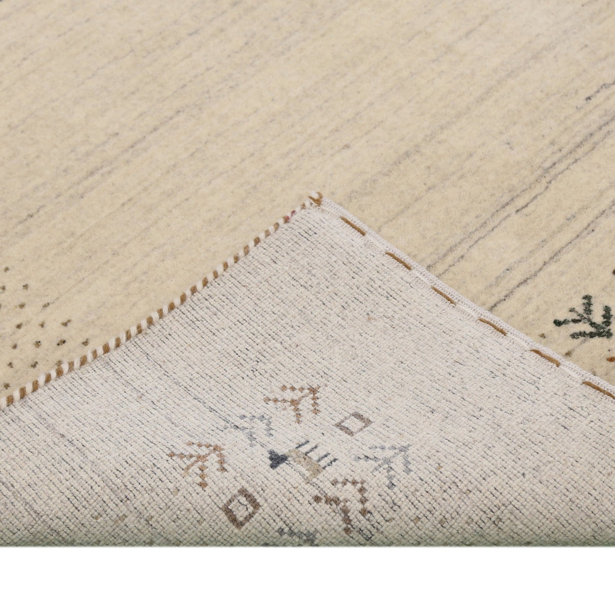 Beige Contemporary Solid Border Design Hand Loomed Wool Area Rug