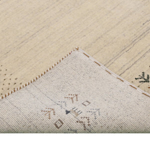 Beige Contemporary Solid Border Design Hand Loomed Wool Area Rug