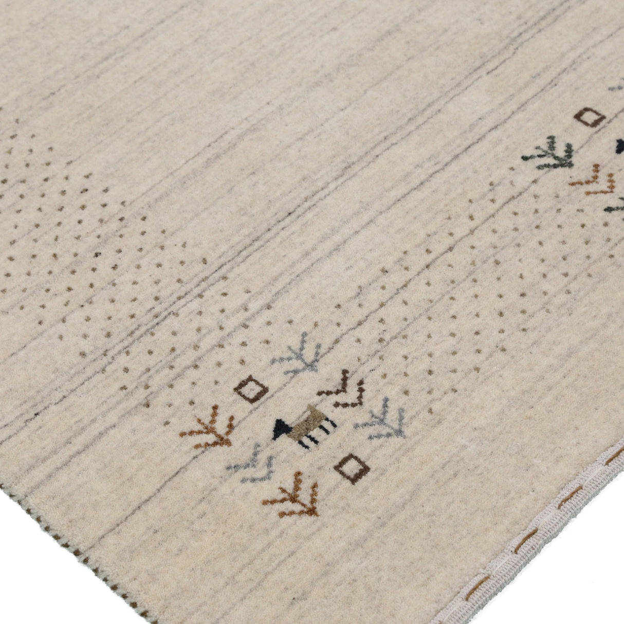 Beige Contemporary Solid Border Design Hand Loomed Wool Area Rug