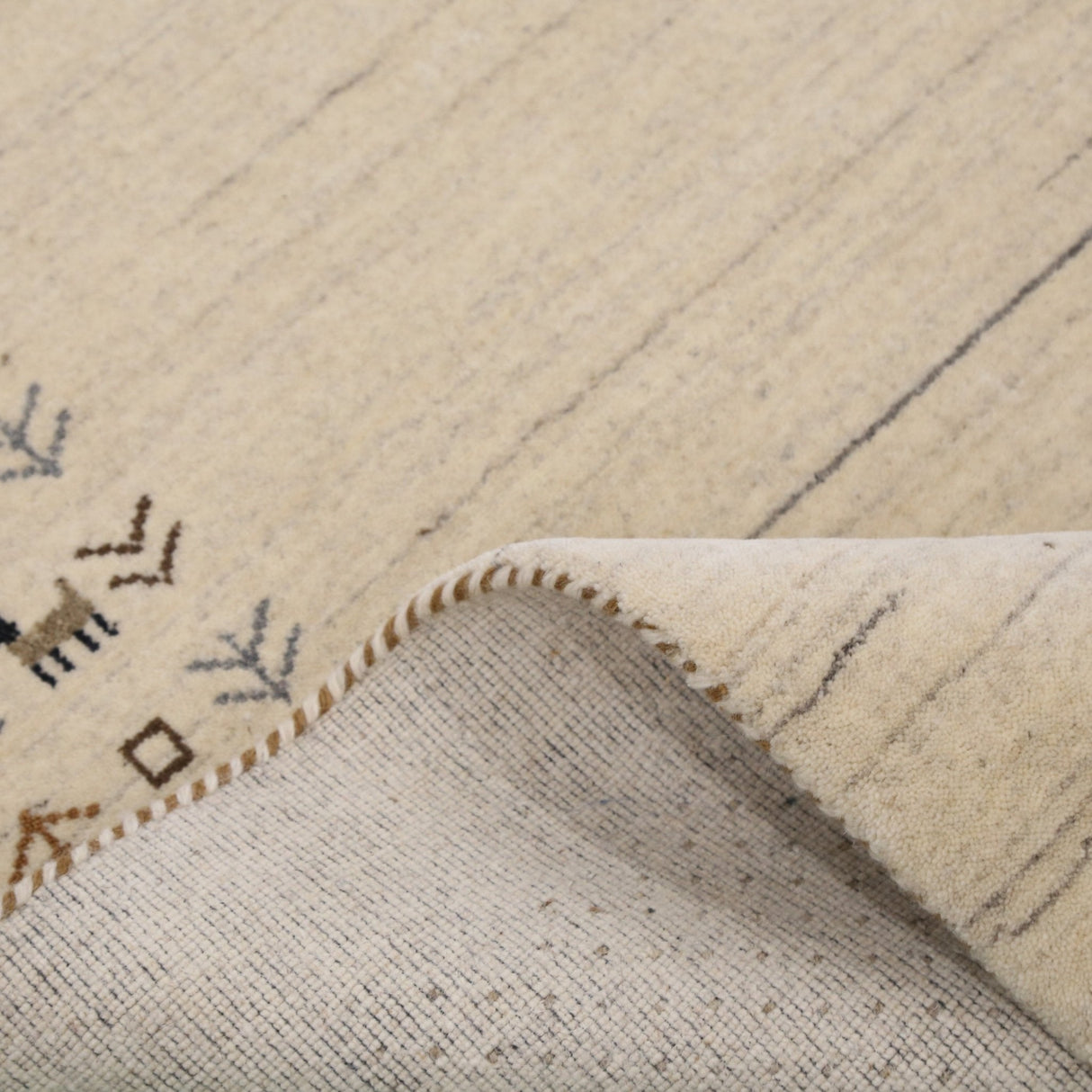Beige Contemporary Solid Border Design Hand Loomed Wool Area Rug