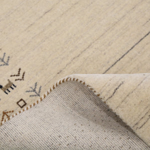 Beige Contemporary Solid Border Design Hand Loomed Wool Area Rug