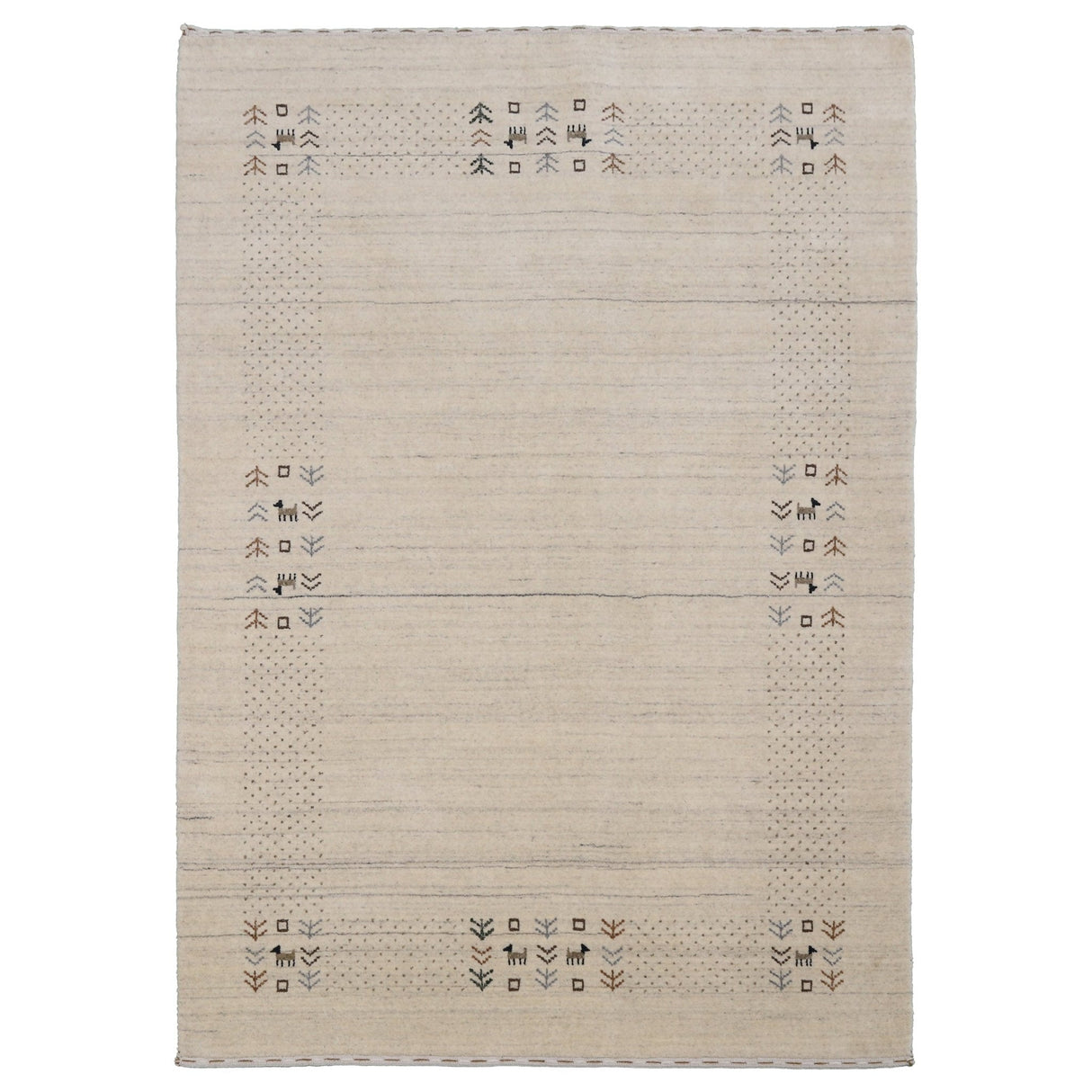Beige Contemporary Solid Border Design Hand Loomed Wool Area Rug