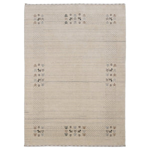 Beige Contemporary Solid Border Design Hand Loomed Wool Area Rug