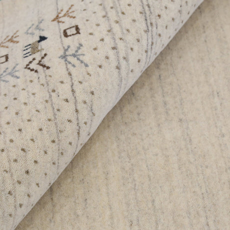 Beige Contemporary Solid Border Design Hand Loomed Wool Area Rug