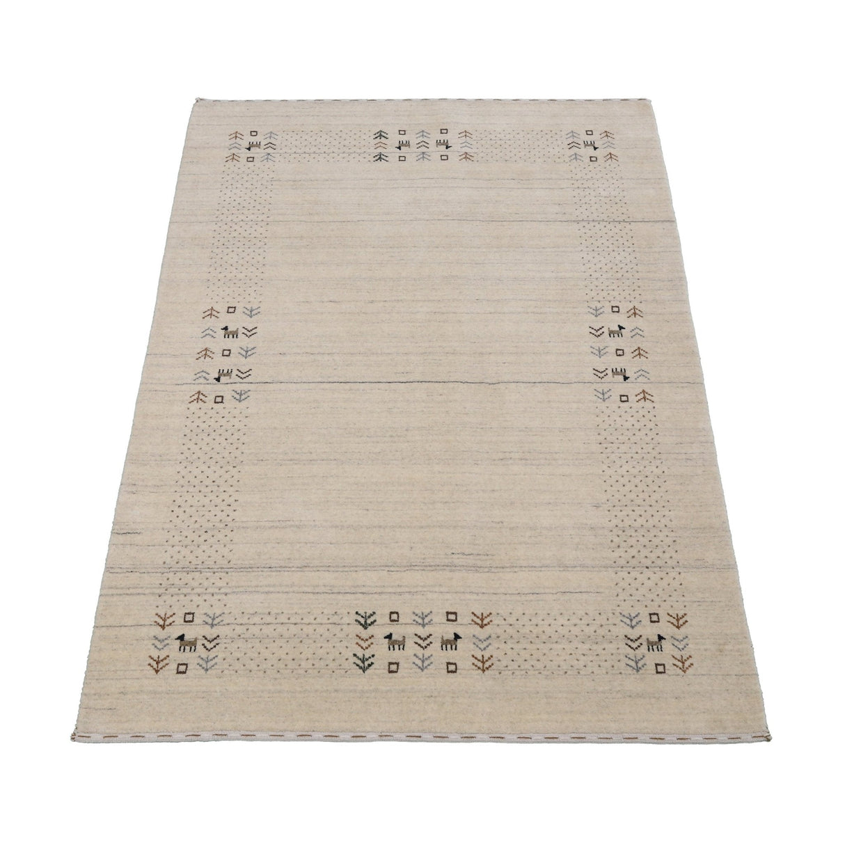 Beige Contemporary Solid Border Design Hand Loomed Wool Area Rug
