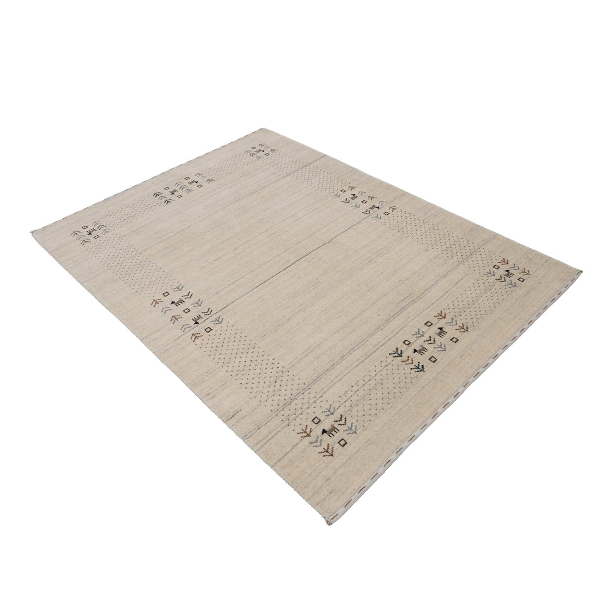 Beige Contemporary Solid Border Design Hand Loomed Wool Area Rug