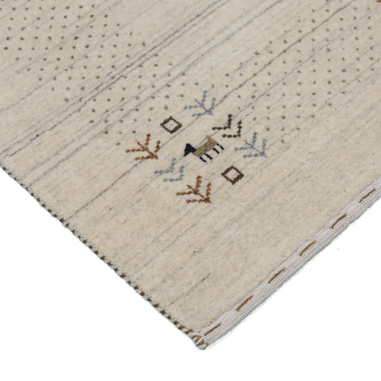 Beige Contemporary Solid Border Design Hand Loomed Wool Area Rug