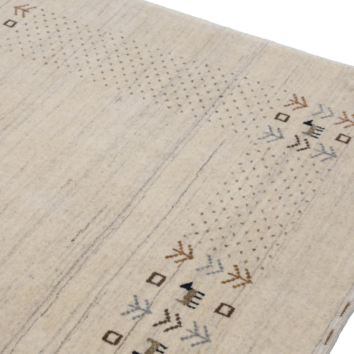 Beige Contemporary Solid Border Design Hand Loomed Wool Area Rug