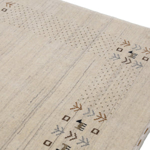 Beige Contemporary Solid Border Design Hand Loomed Wool Area Rug