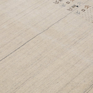 Beige Contemporary Solid Border Design Hand Loomed Wool Area Rug