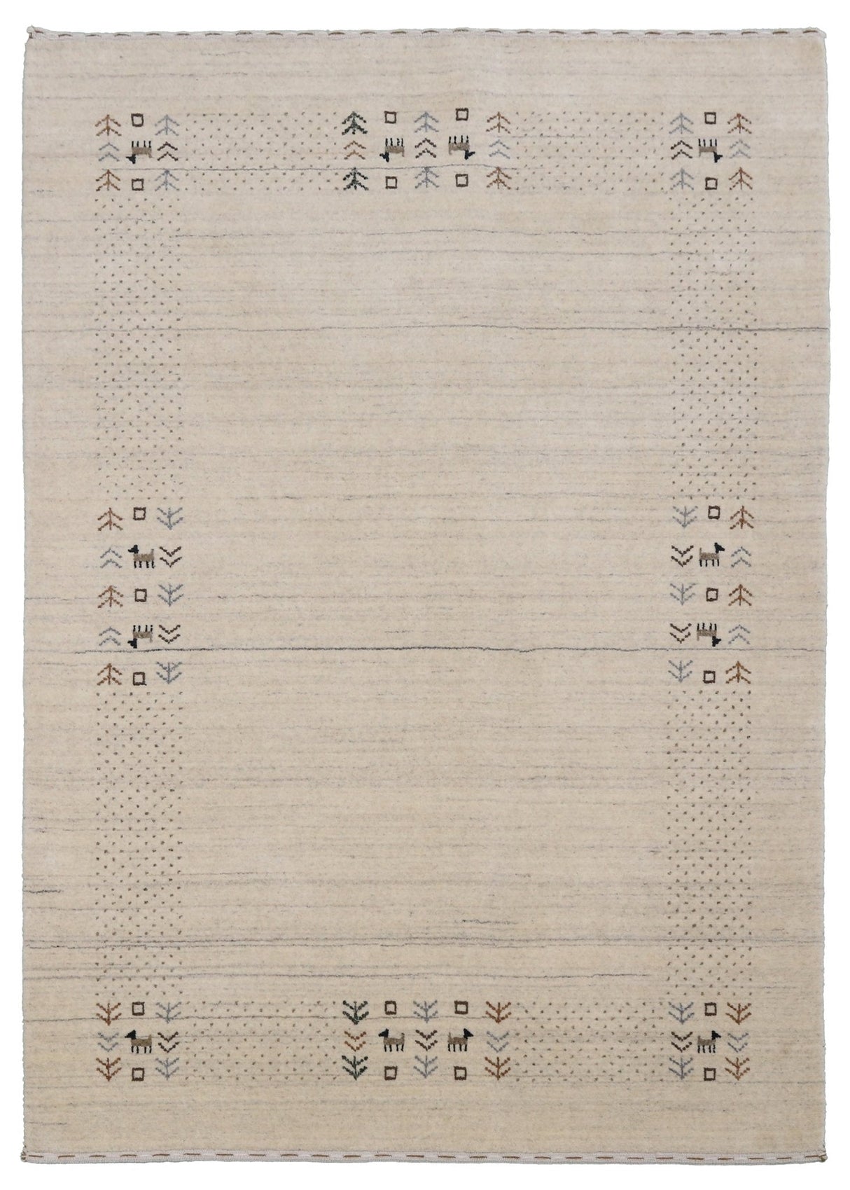 Beige Contemporary Solid Border Design Hand Loomed Wool Area Rug