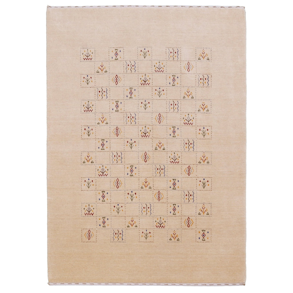 Beige Contemporary Tribal Design Hand Loomed Wool Rug