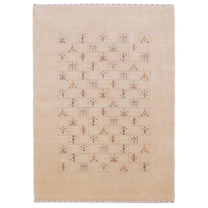Beige Contemporary Tribal Design Hand Loomed Wool Rug