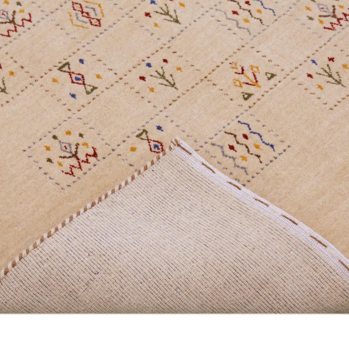 Beige Contemporary Tribal Design Hand Loomed Wool Rug