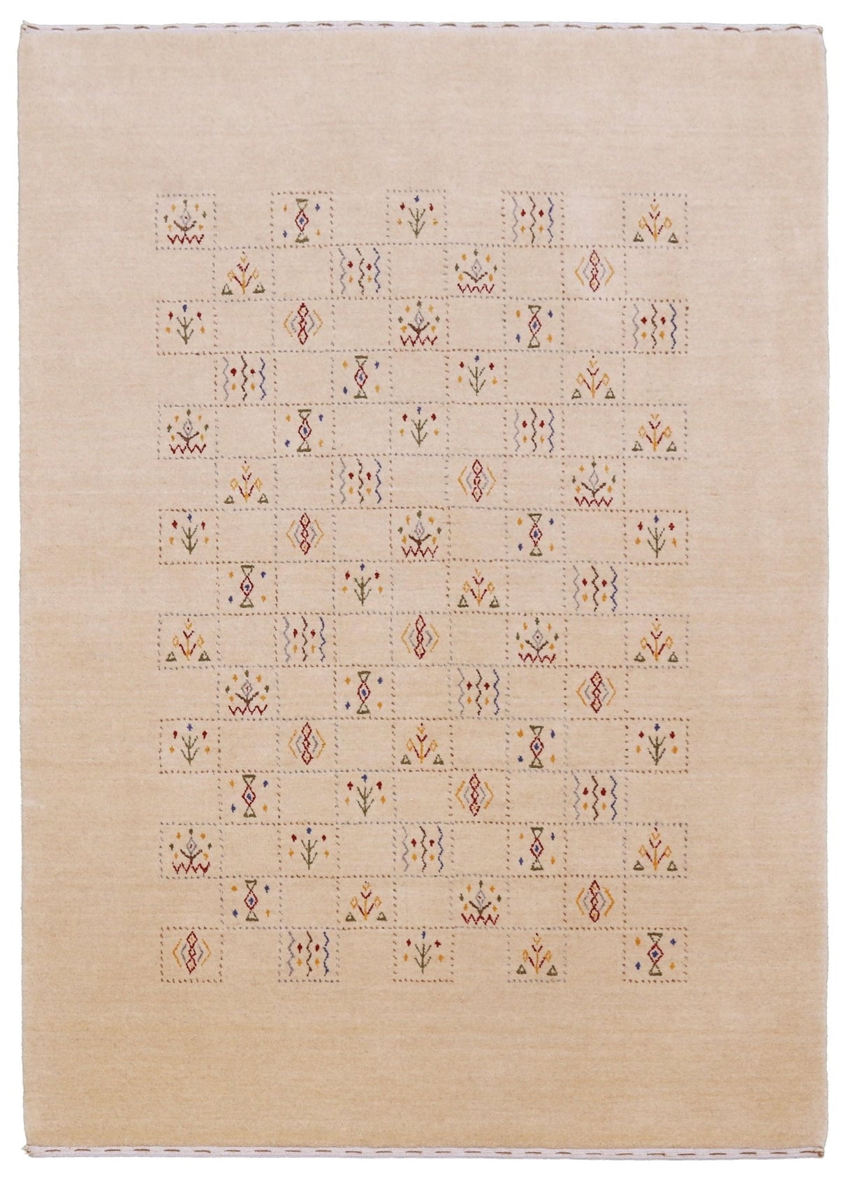 Beige Contemporary Tribal Design Hand Loomed Wool Rug