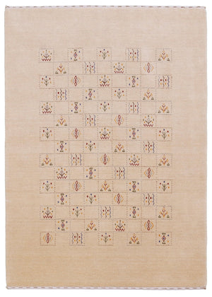 Beige Contemporary Tribal Design Hand Loomed Wool Rug