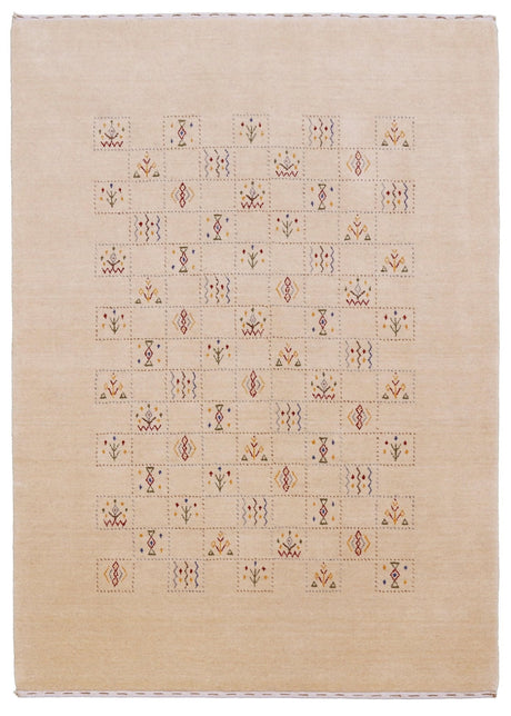 Beige Contemporary Tribal Design Hand Loomed Wool Rug