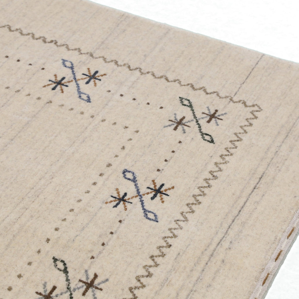 Beige Gabbeh Border Design Hand Loomed Wool Area Rug