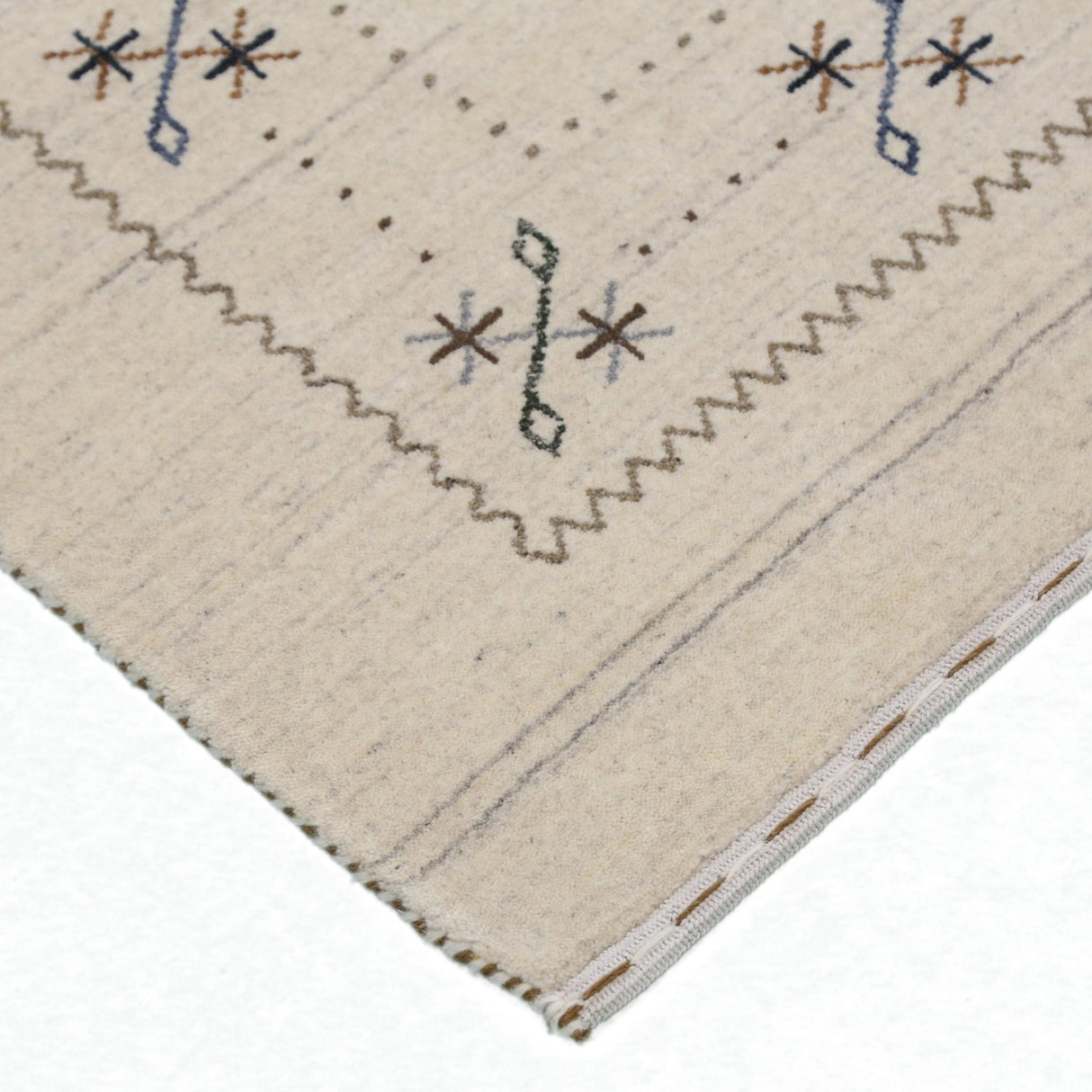 Beige Gabbeh Border Design Hand Loomed Wool Area Rug