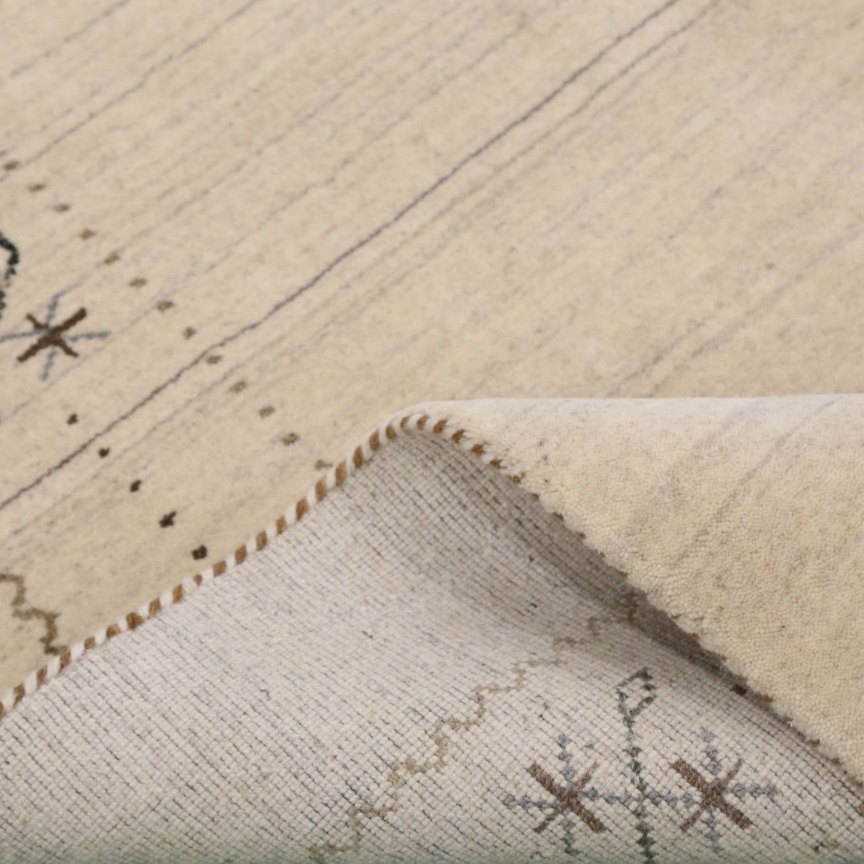 Beige Gabbeh Border Design Hand Loomed Wool Area Rug