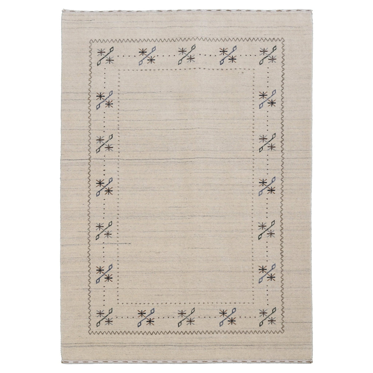 Beige Gabbeh Border Design Hand Loomed Wool Area Rug