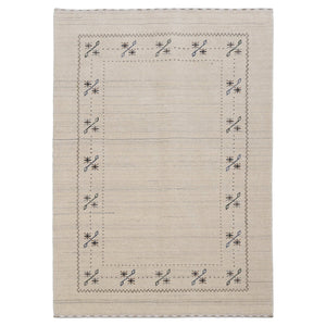Beige Gabbeh Border Design Hand Loomed Wool Area Rug