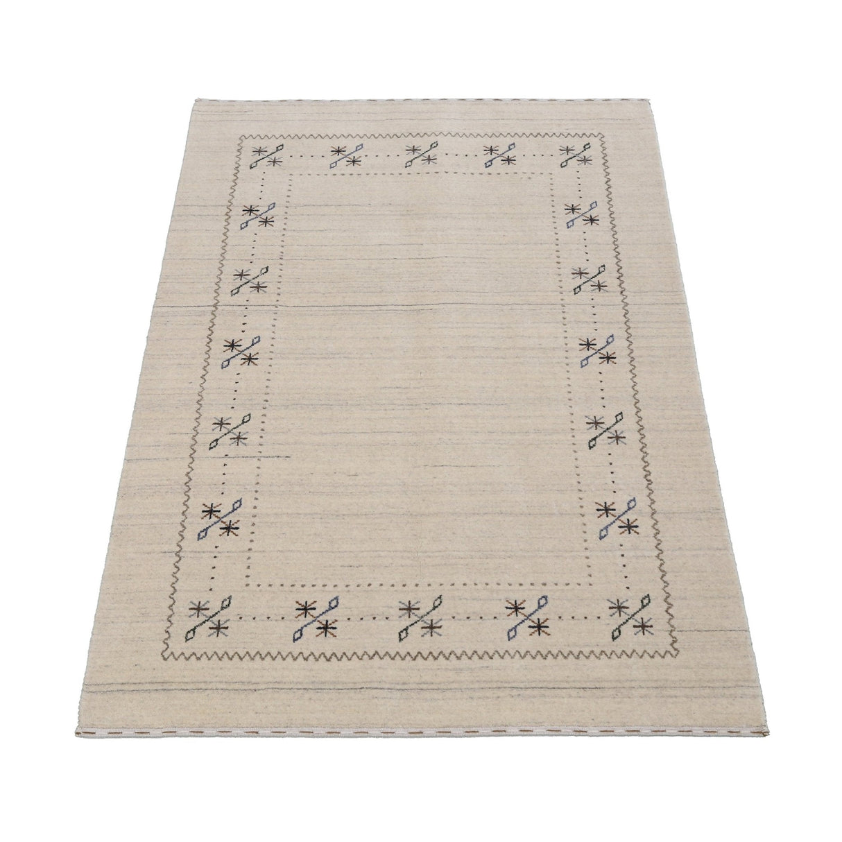 Beige Gabbeh Border Design Hand Loomed Wool Area Rug