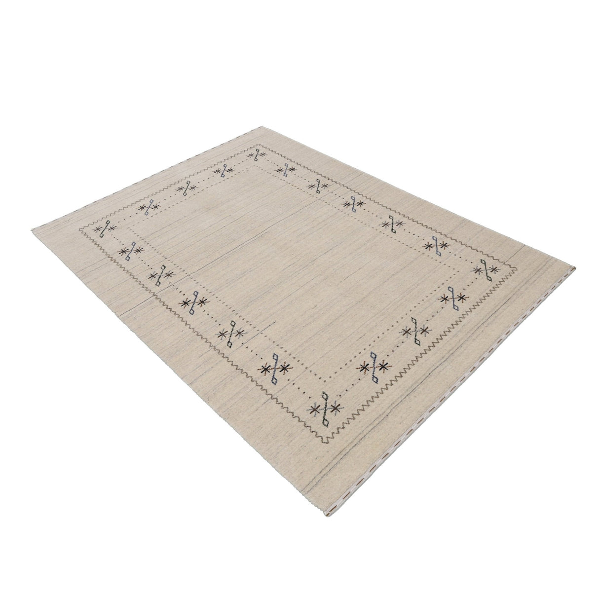 Beige Gabbeh Border Design Hand Loomed Wool Area Rug
