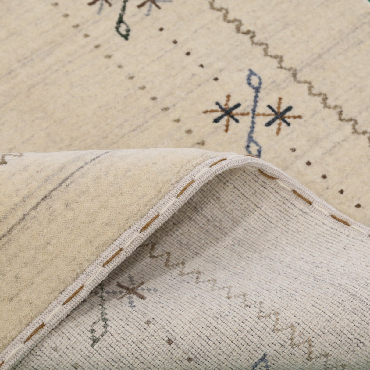 Beige Gabbeh Border Design Hand Loomed Wool Area Rug