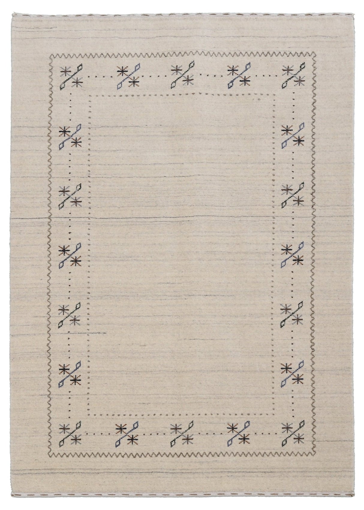 Beige Gabbeh Border Design Hand Loomed Wool Area Rug