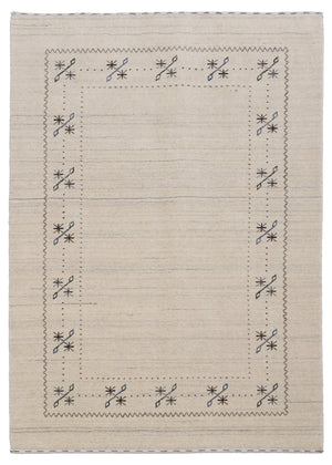 Beige Gabbeh Border Design Hand Loomed Wool Area Rug