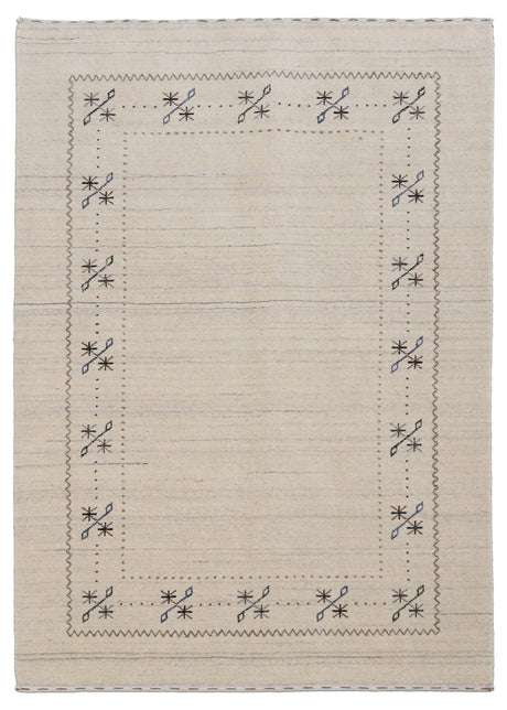 Beige Gabbeh Border Design Hand Loomed Wool Area Rug