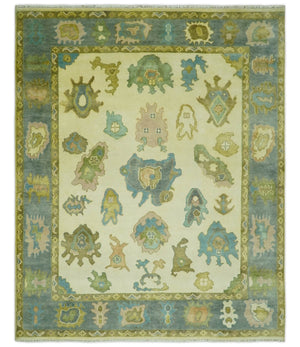 Beige, Gray and Olive Hand Knotted 8x10 Traditional Oushak wool area rug