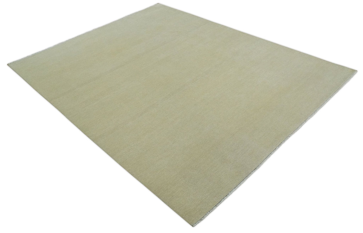 Beige Modern Solid Hand knotted 8x10 wool Area Rug