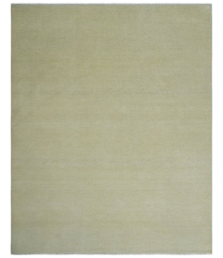 Beige Modern Solid Hand knotted 8x10 wool Area Rug