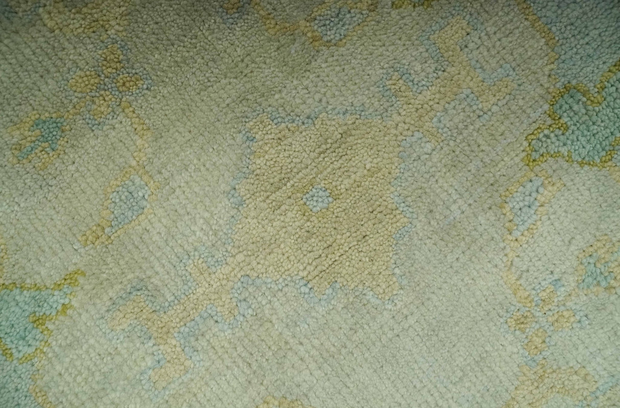 Beige, Mustard and Teal 6x9 Hand Knotted Traditional Oriental Oushak wool area rug