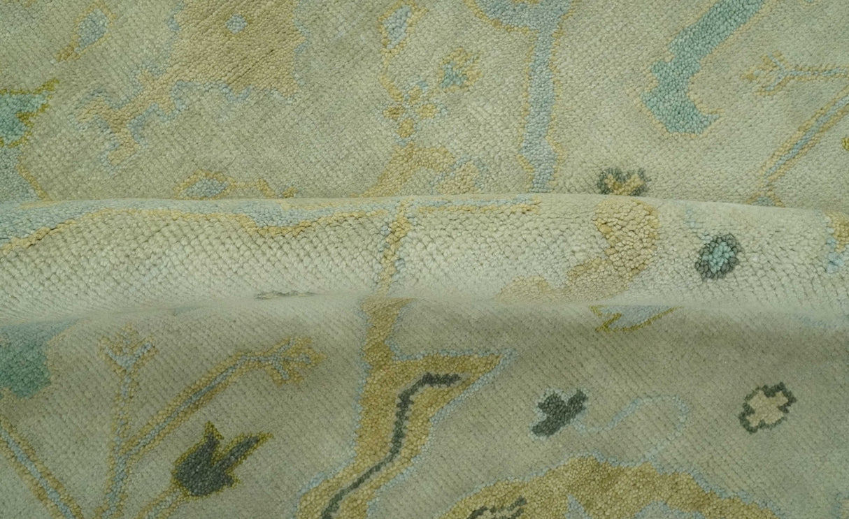 Beige, Mustard and Teal 6x9 Hand Knotted Traditional Oriental Oushak wool area rug