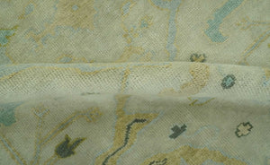 Beige, Mustard and Teal 6x9 Hand Knotted Traditional Oriental Oushak wool area rug
