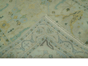 Beige, Mustard and Teal 6x9 Hand Knotted Traditional Oriental Oushak wool area rug