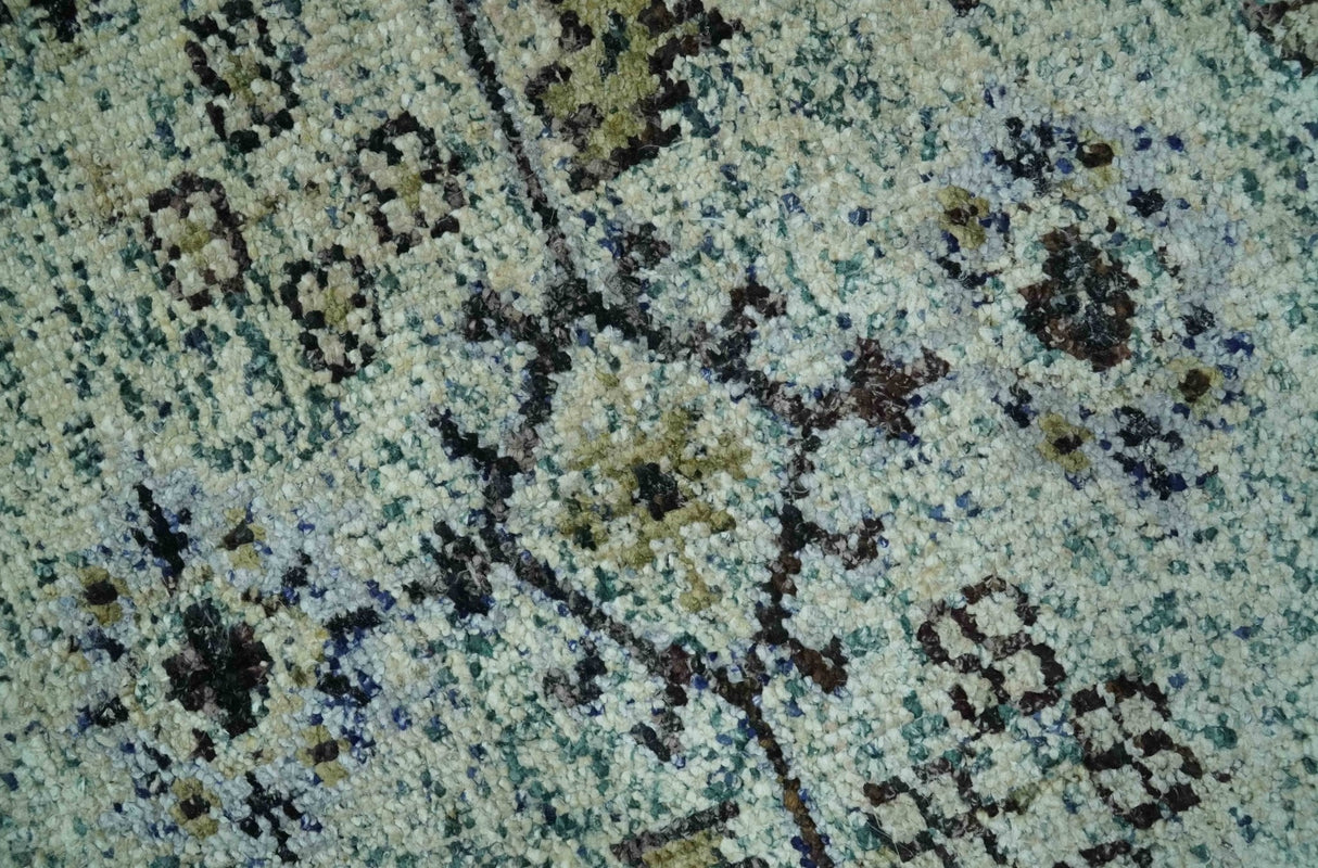 Beige, Teal and Black 5x8 Hand Knotted Traditional Art Silk area Rug
