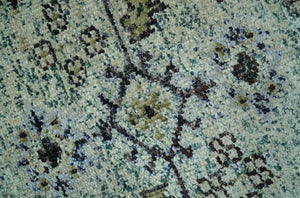 Beige, Teal and Black 5x8 Hand Knotted Traditional Art Silk area Rug