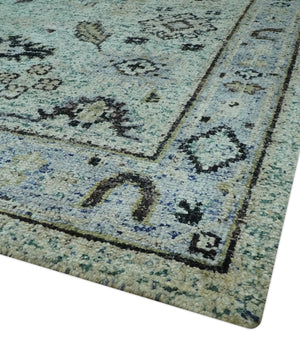 Beige, Teal and Black 5x8 Hand Knotted Traditional Art Silk area Rug