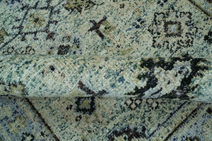 Beige, Teal and Black 5x8 Hand Knotted Traditional Art Silk area Rug