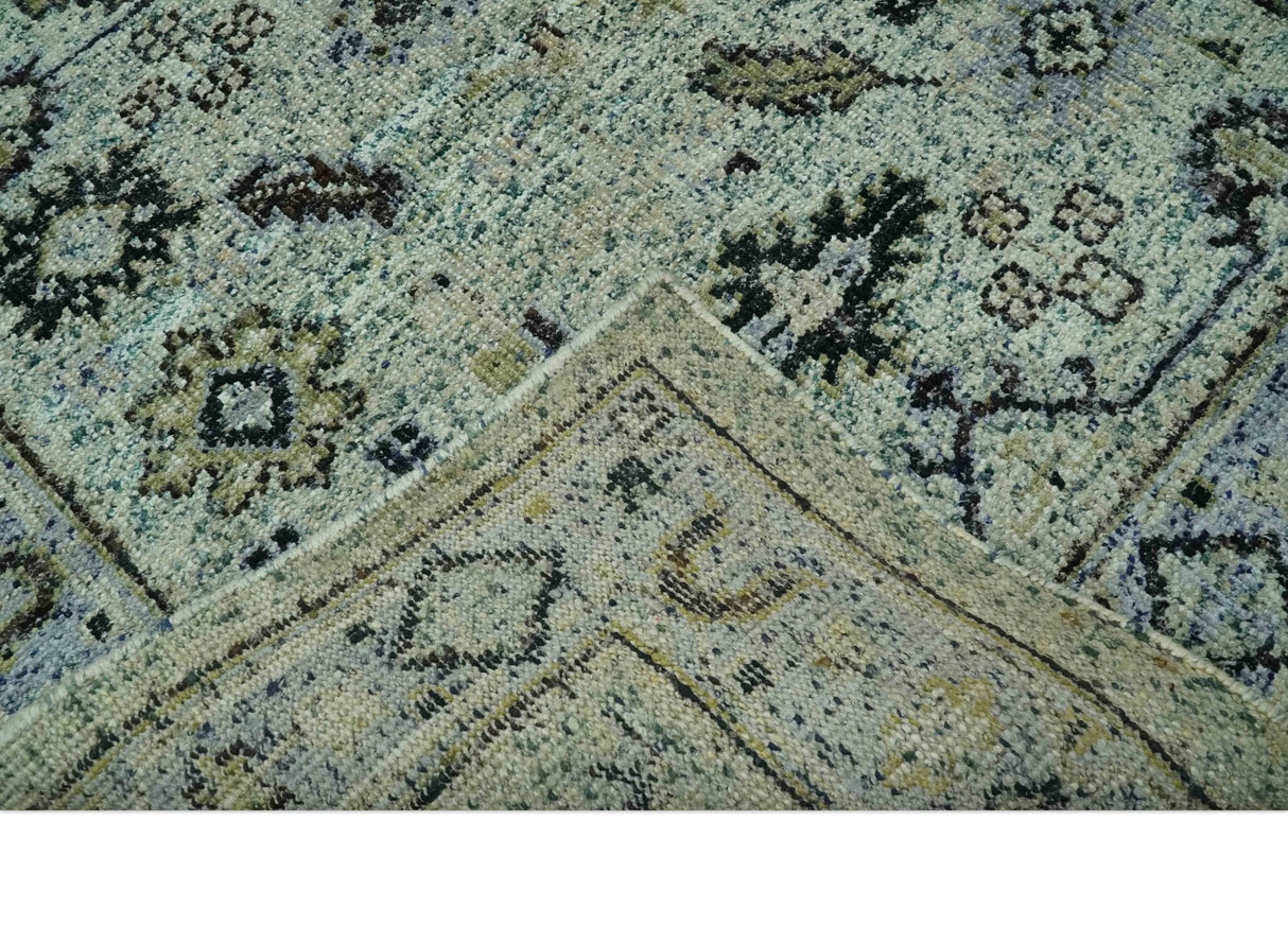 Beige, Teal and Black 5x8 Hand Knotted Traditional Art Silk area Rug