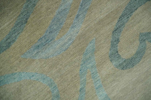 Beige, Teal and Silver Modern design Hand knotted 6x9 wool and Art Silk Area Rug